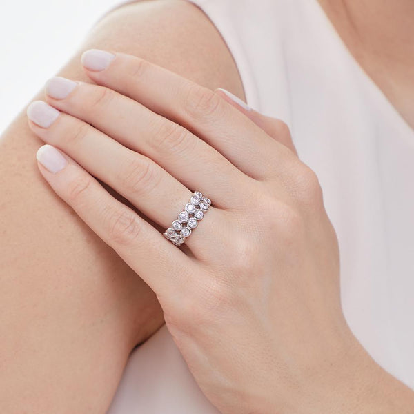 Sterling Silver Cubic Zirconia Set Ring With S Shape Rub Set StonesRings - JOOLS By Jenny Brown