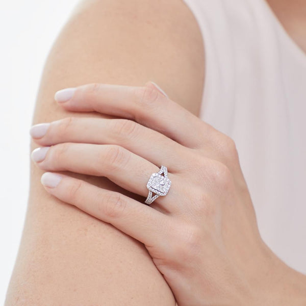 Sterling Silver and Princess Cut Cubic Zirconia Halo Ring - JOOLS By Jenny Brown