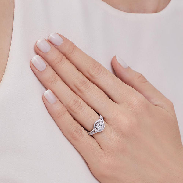 Sterling Silver Halo Ring Set With A 1.3 Carat White Zirconia Centre StoneRings - JOOLS By Jenny Brown