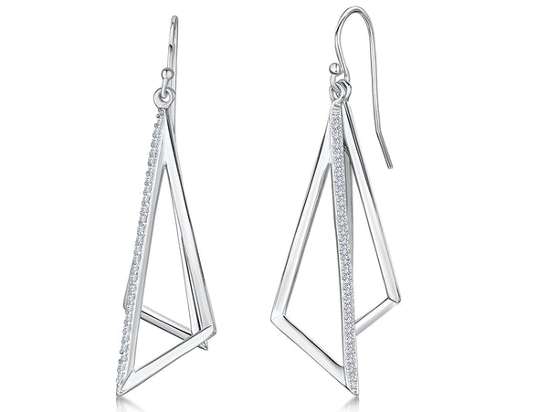 Sterling Silver and Cubic Zirconia Drop Earrings With Double Off Triangles- JOOLS by Jenny Brown