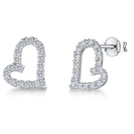Load image into Gallery viewer, Sterling Silver Cubic Zirconia Offset Heart Earrings