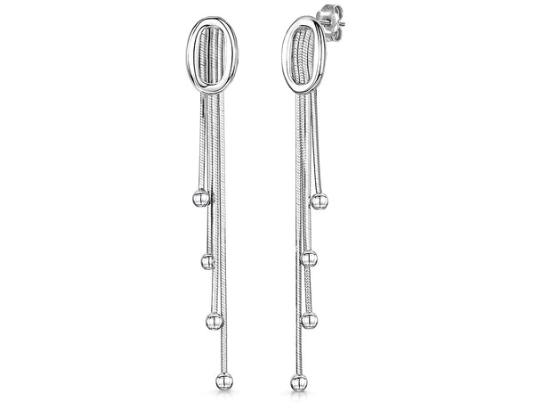 Sterling Silver Oval Bale Tassle Drop Earrings - JOOLS By Jenny Brown