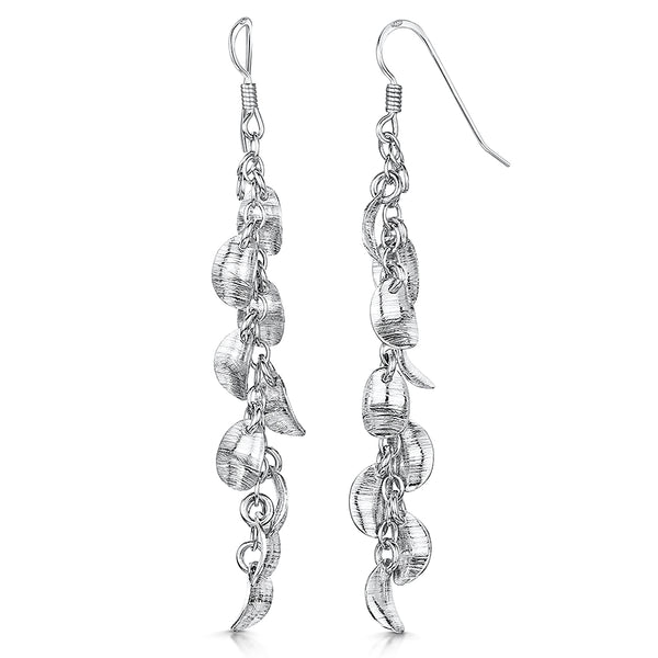 Sterling Silver Curved Oval Charms Drop Earrings