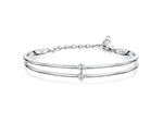Load image into Gallery viewer, A sterling silver bangle bracelet with a two-row solid pattern set with cubic zirconia stones-JOOLS by Jenny Brown