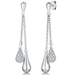Load image into Gallery viewer, A pair of sterling silver pear drop earrings with chain detailing, featuring cubic zirconia stones.