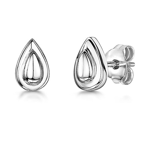 A pair of sterling silver teardrop stud earrings with a bubbly center design-JOOLS by Jenny Brown