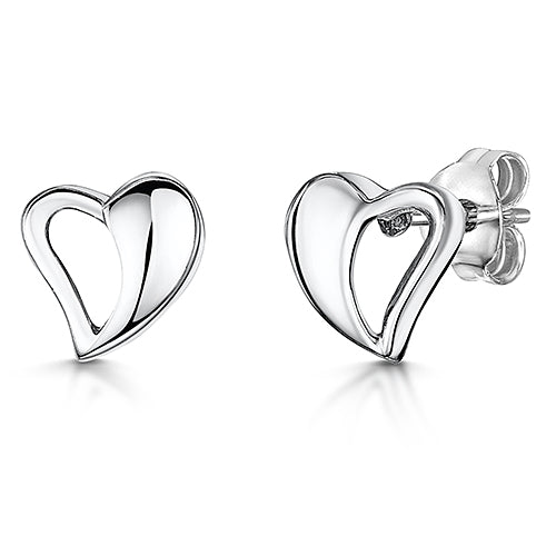 Sterling Silver Curved Half Open Heart Stud Earrings-JOOLS by Jenny Brown
