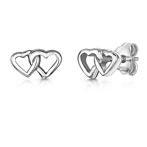 Sterling Silver Linked Double Heart Stud Earrings-JOOLS by Jenny Brown