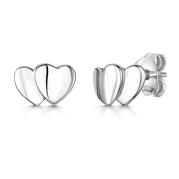 A pair of sterling silver overlapping heart stud earrings-JOOLS by Jenny Brown