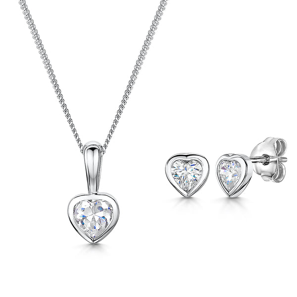 Sterling Silver Heart Solitaire Pendant And Earring Set - JOOLS By Jenny Brown