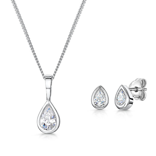 Silver Pendant And Earring Teardrop Bridal Set- JOOLS By Jenny Brown