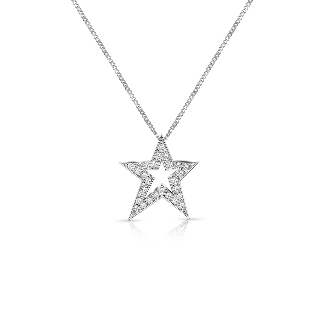 Sterling Silver Offset Open Star Pendant Set With Cubic Zirconias