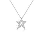 Load image into Gallery viewer, Sterling Silver Offset Open Star Pendant Set With Cubic Zirconias
