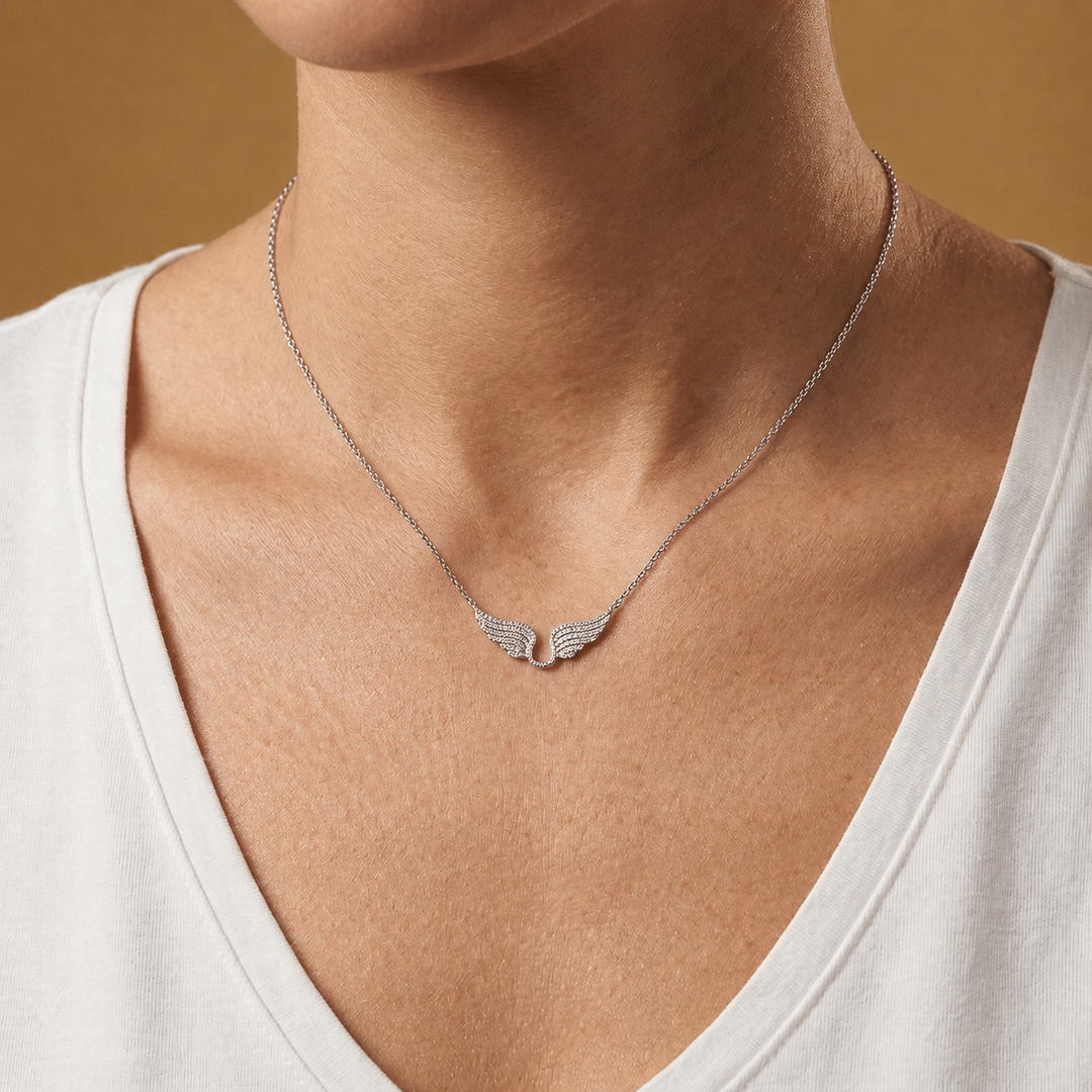 Sterling Silver Wide Angel Wings  Necklace - JOOLS By Jenny Brown