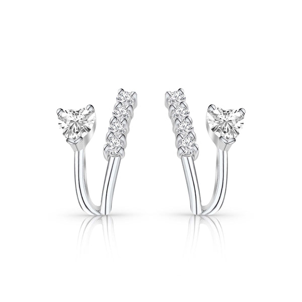 Silver Split Heart CZ Huggies