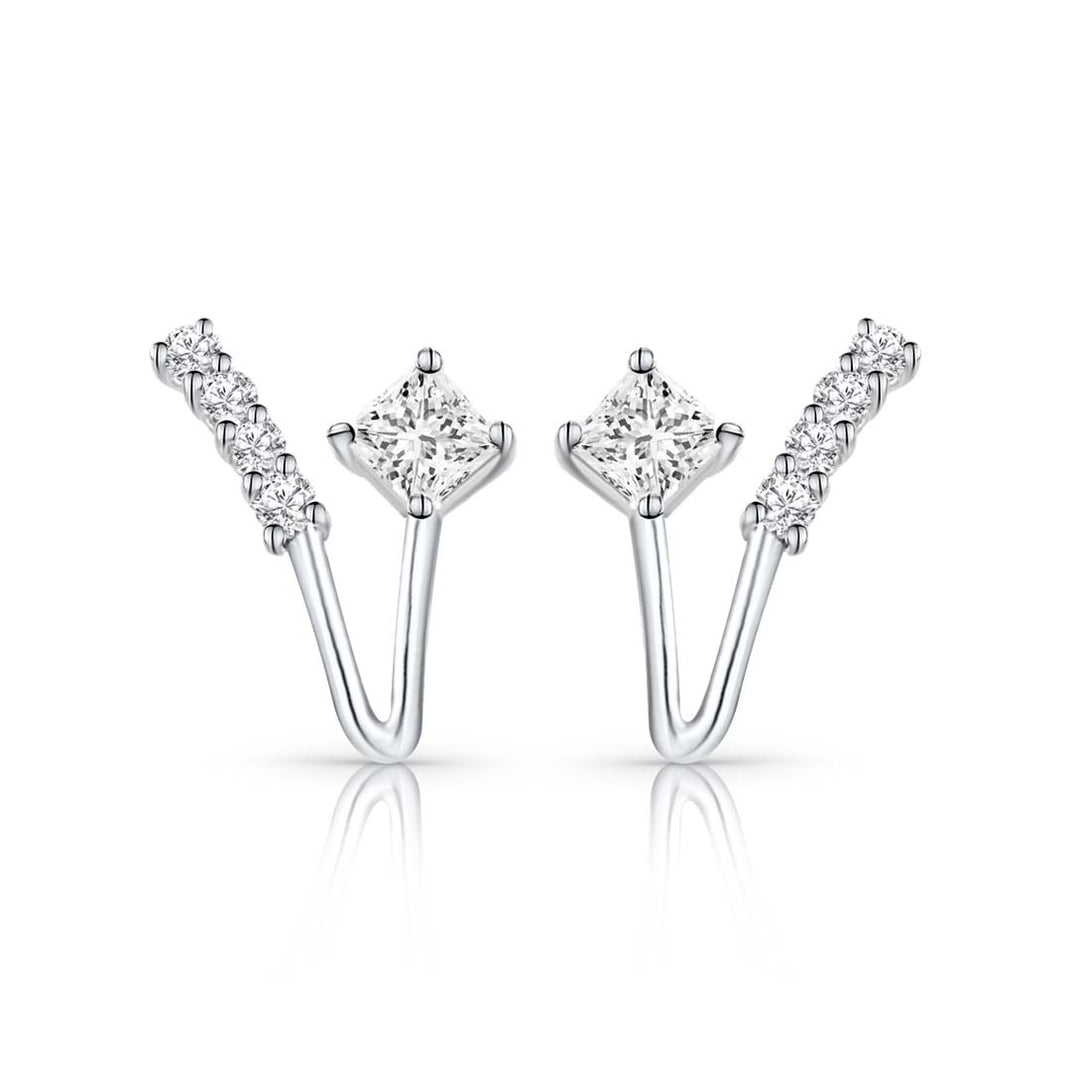 Silver Split Square CZ Huggies