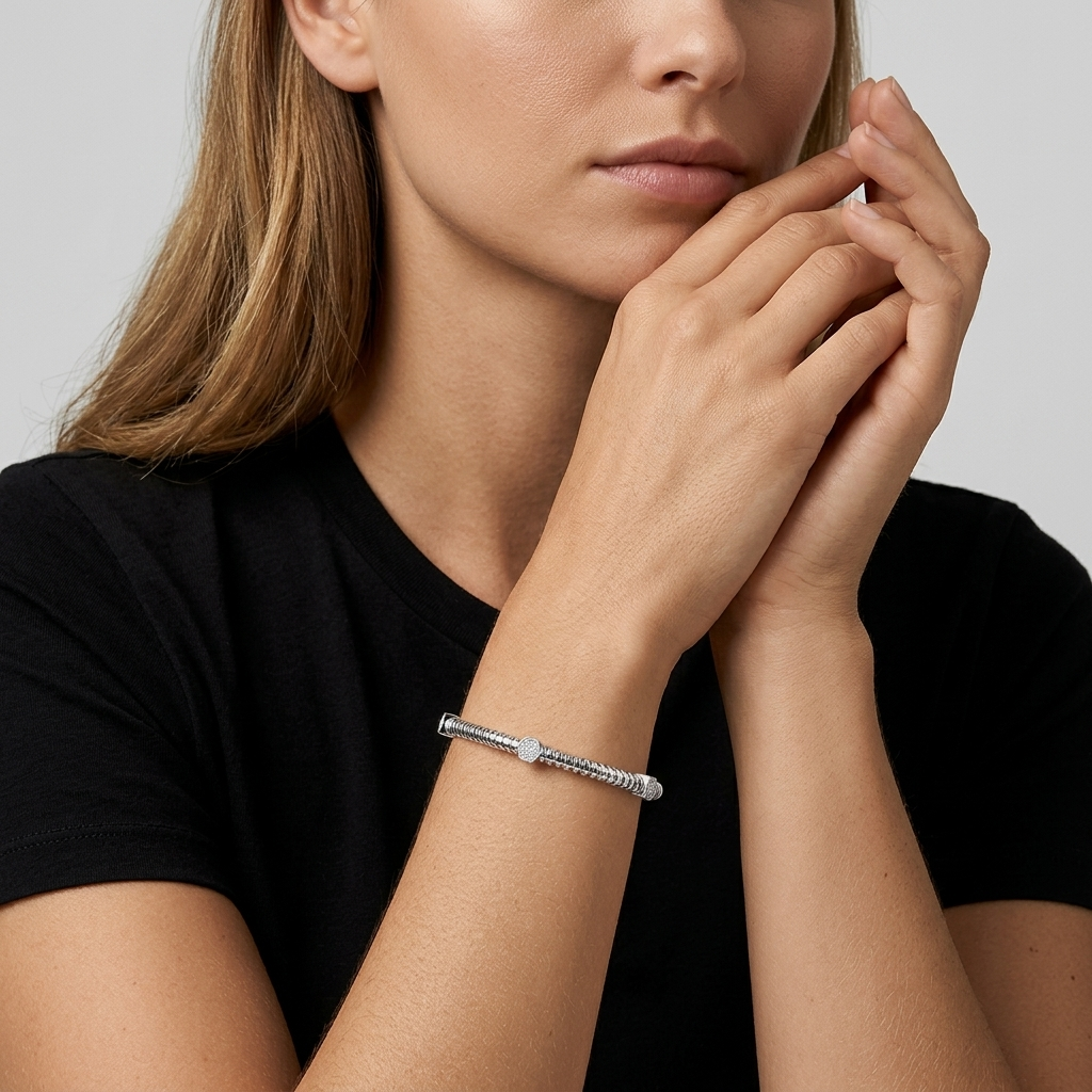 Sterling  Silver  Cuff  Stacking Bangle Set With Three Hexagon Shapes