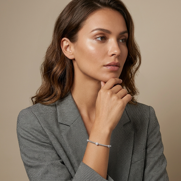 Sterling Silver Cuff Three Flower Stacking Bangle