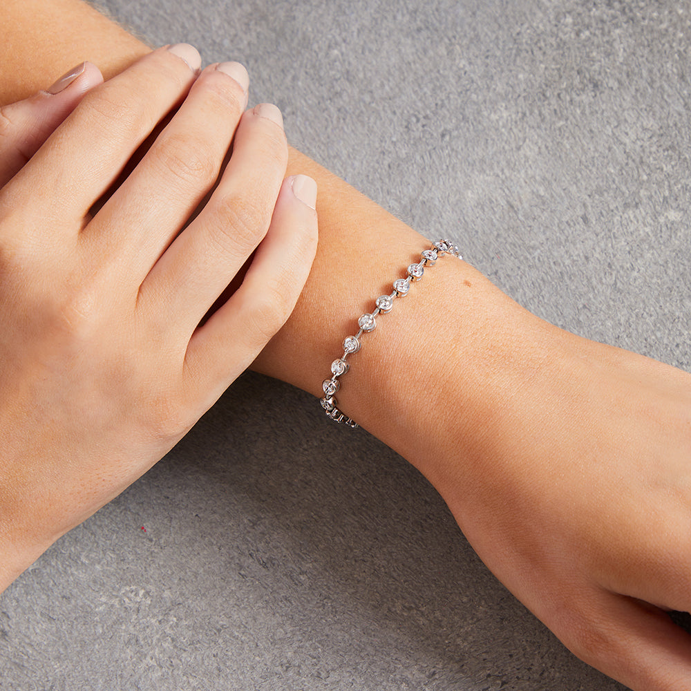 Sterling Silver And Cubic Zirconia 1.86 Carat Line Bracelet Rub Set-JOOLS by Jenny Brown