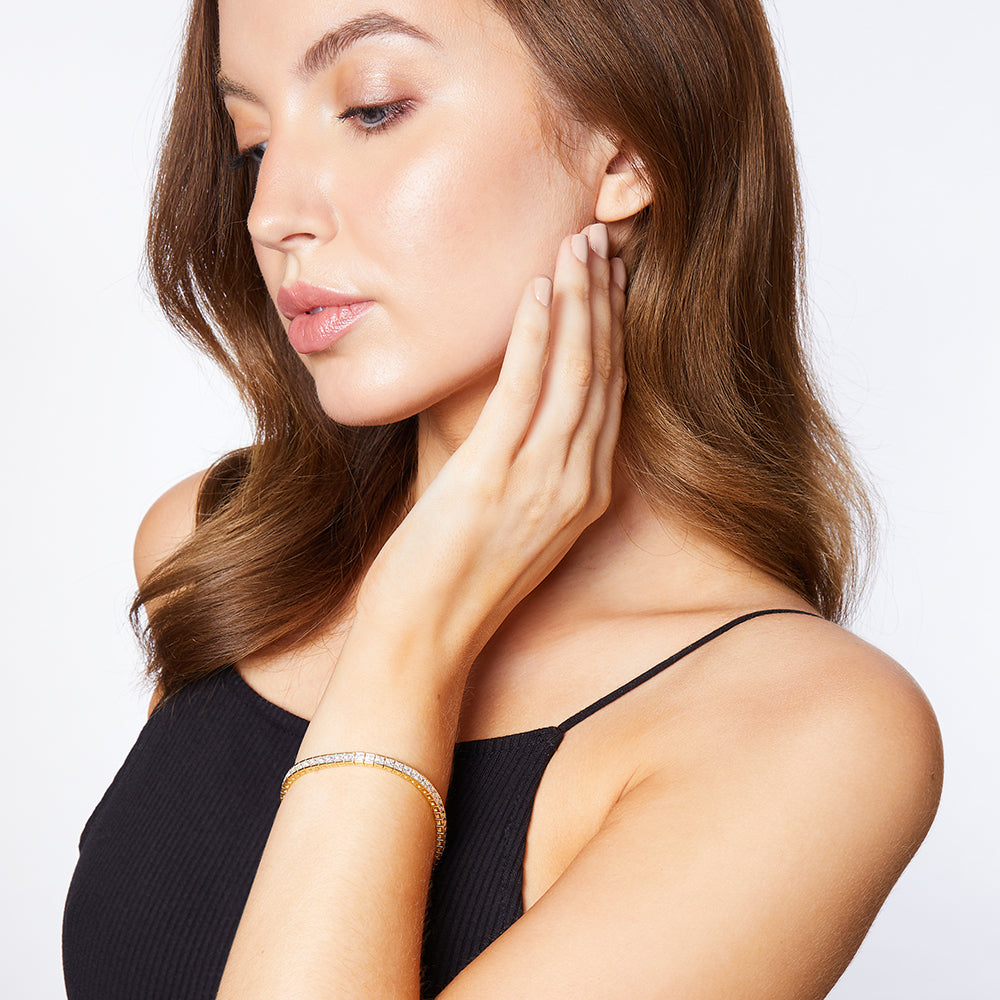 Yellow Gold Cubic Zirconia Princess Cut Tennis Bracelet -JOOLS by Jenny Brown