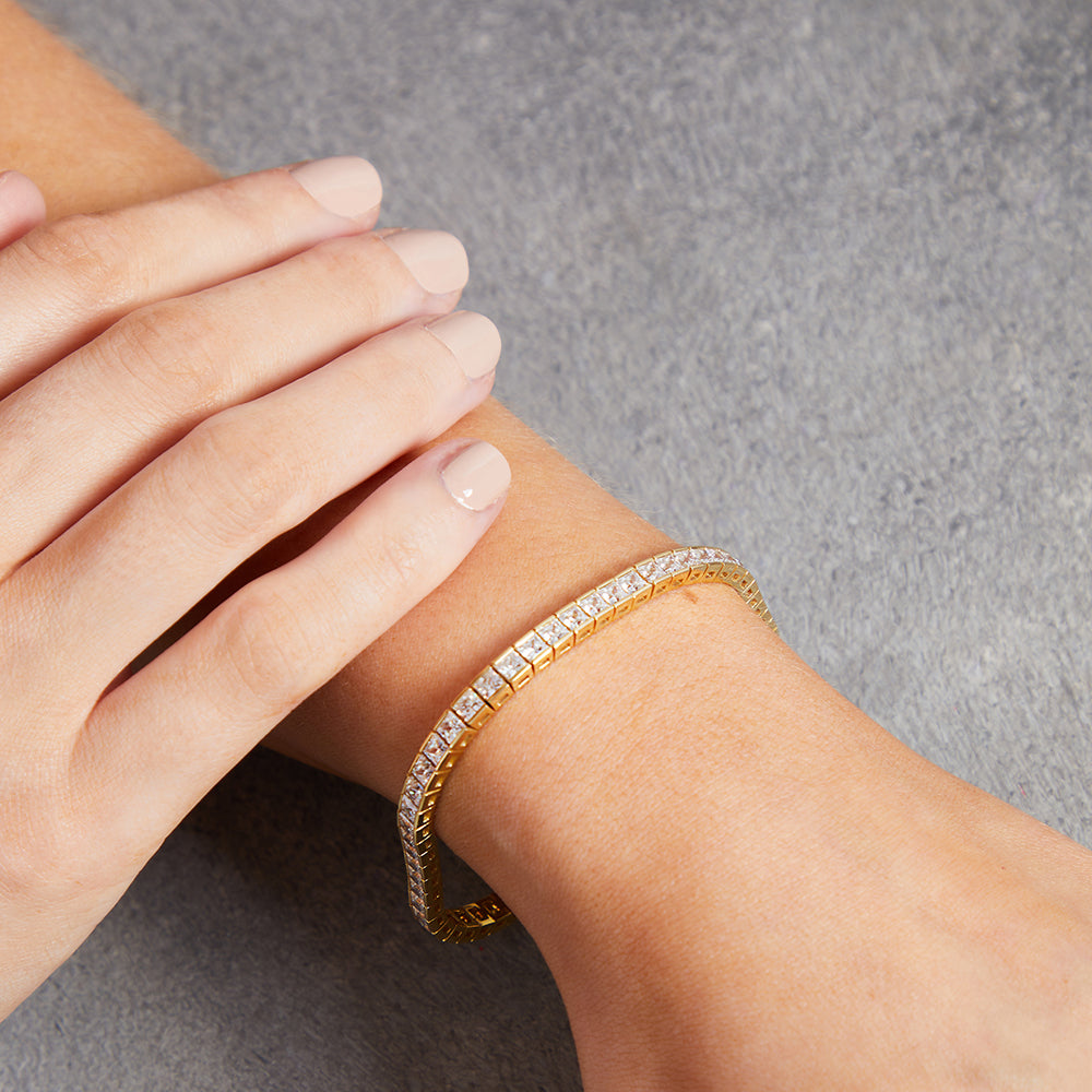 Yellow Gold Cubic Zirconia Princess Cut Tennis Bracelet -JOOLS by Jenny Brown
