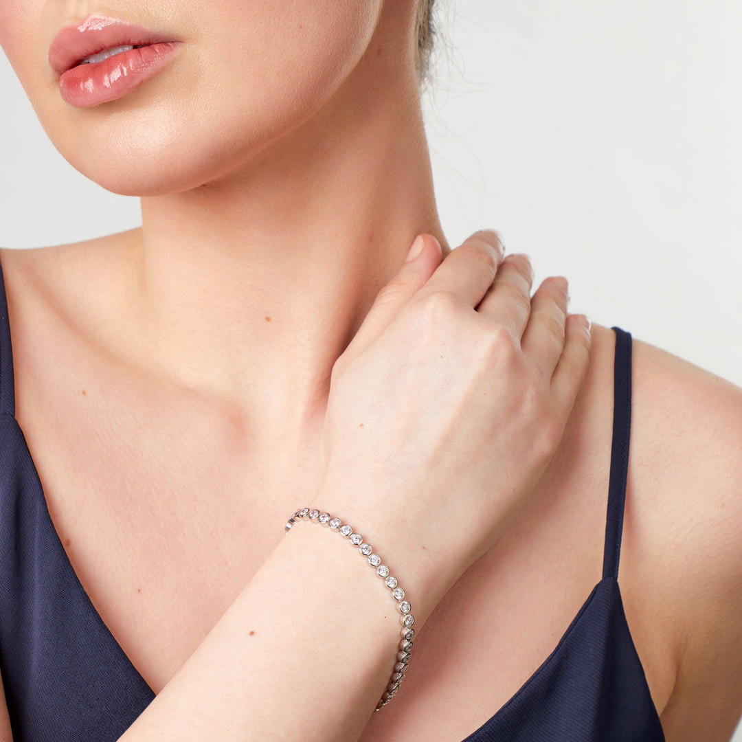 Sterling Silver 3mm Rubover Cubic Zirconia Bracelet