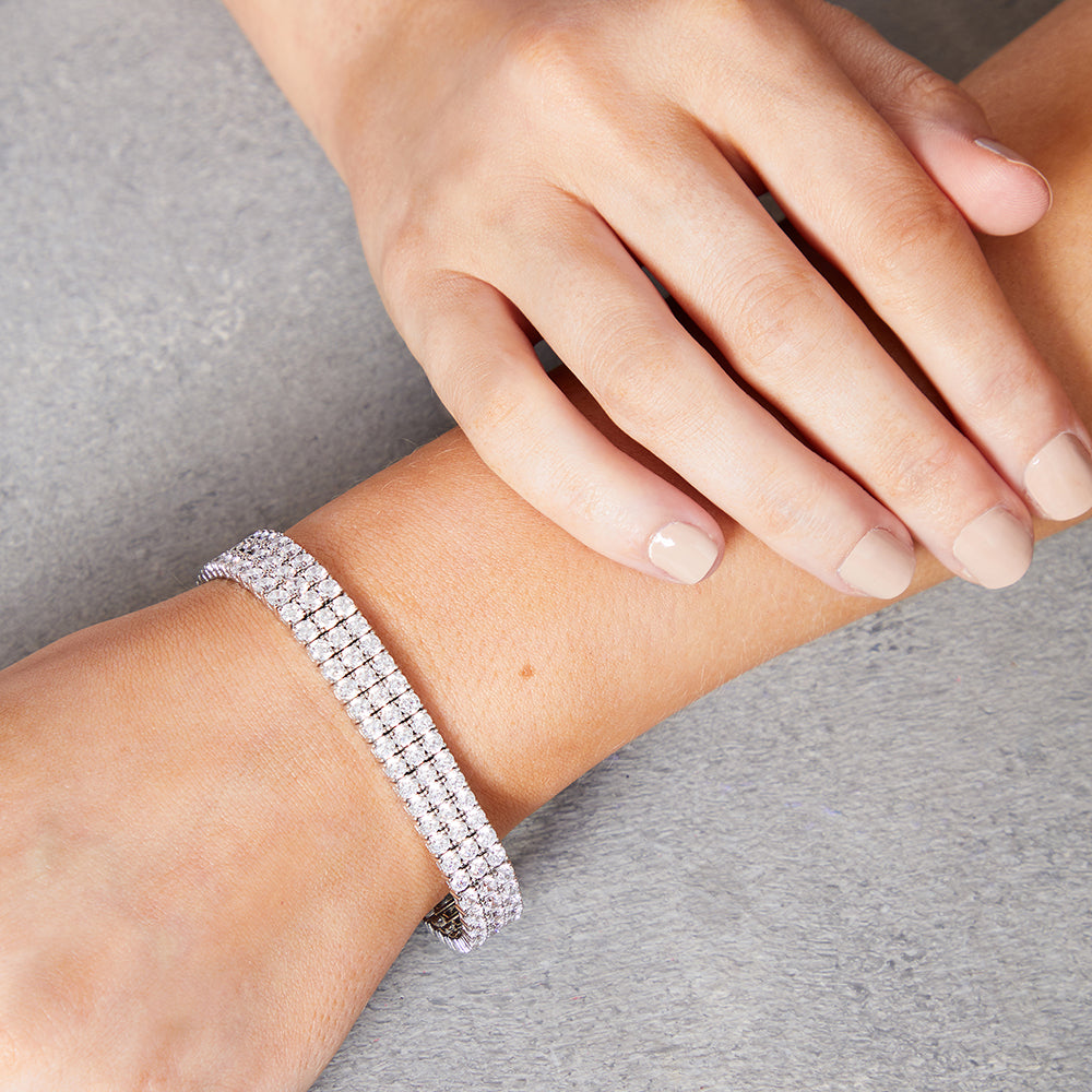 Sterling Silver Triple Row 30 ct Cubic Zirconia Tennis Bracelet-JOOLS by Jenny Brown