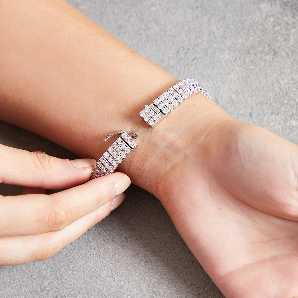 Sterling Silver Triple Row  Cubic Zirconia Tennis Bracelet-JOOLS by Jenny Brown