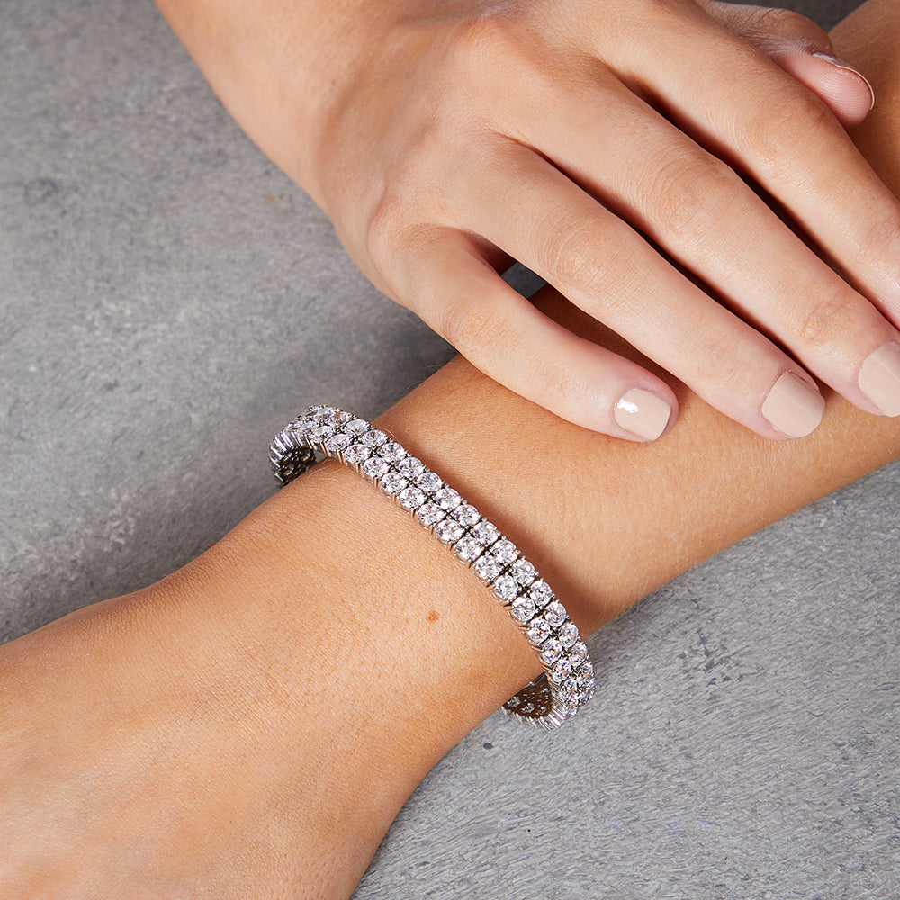 Sterling Silver  Cubic Zirconia 20 Carat Double Row Tennis Bracelet-JOOLS by Jenny Brown