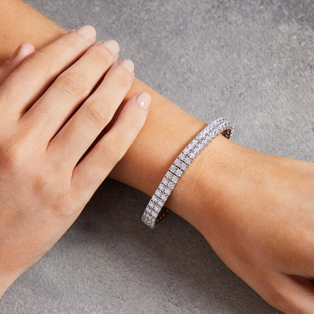 Sterling Silver Cubic Zirconia  Double Row Tennis Bracelet-JOOLS by Jenny Brown
