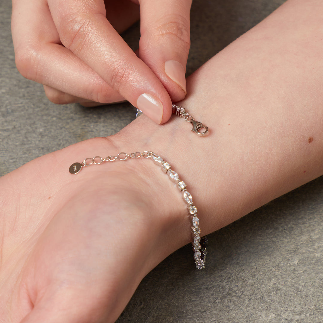 Sterling Silver Tennis Bracelet Set With Marquise and Round Brilliant Cut Cubic Zirconia StonesBracelets - JOOLS By Jenny Brown