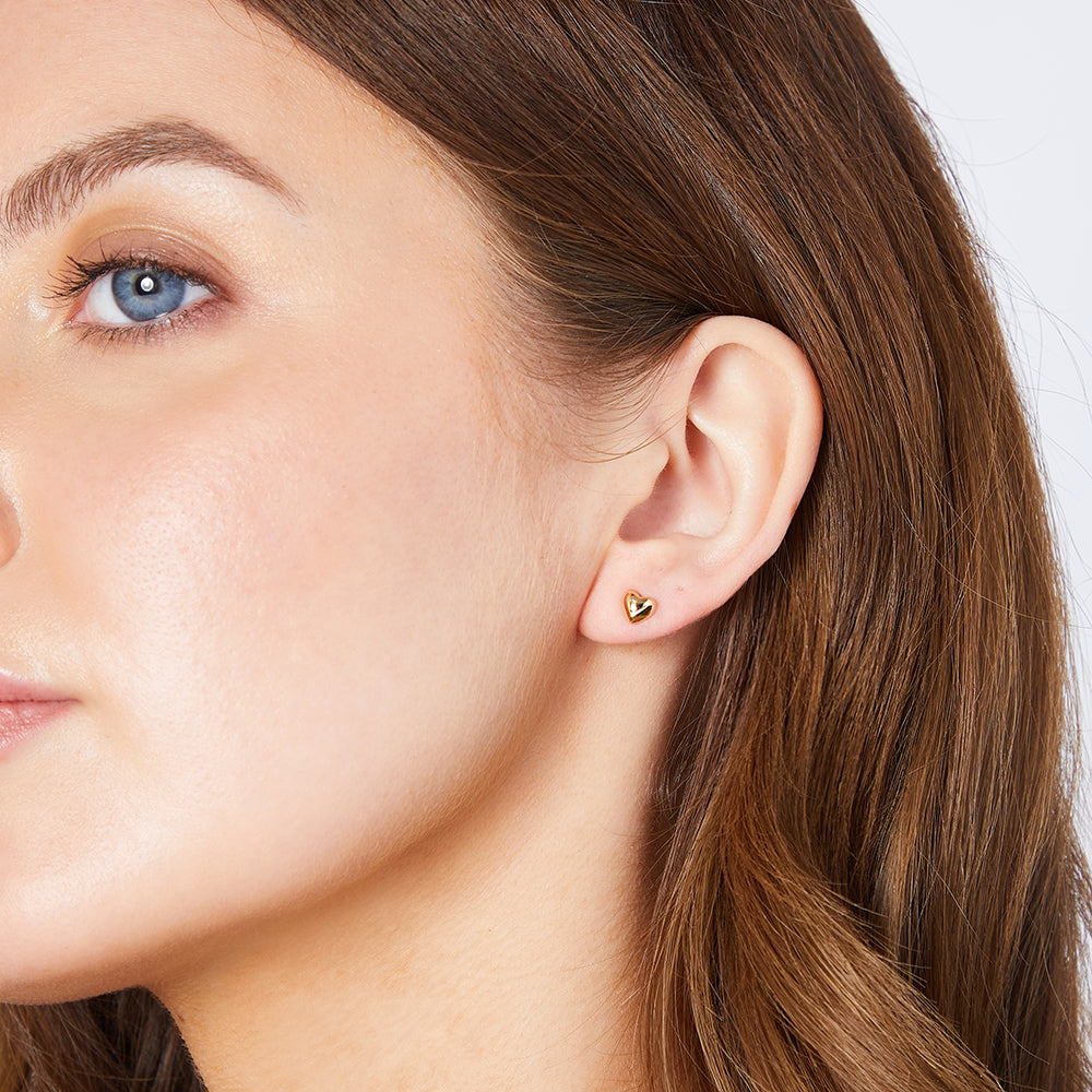 Yellow Gold Plain Bubbly Heart Stud EarringsJOOLS by Jenny Brown