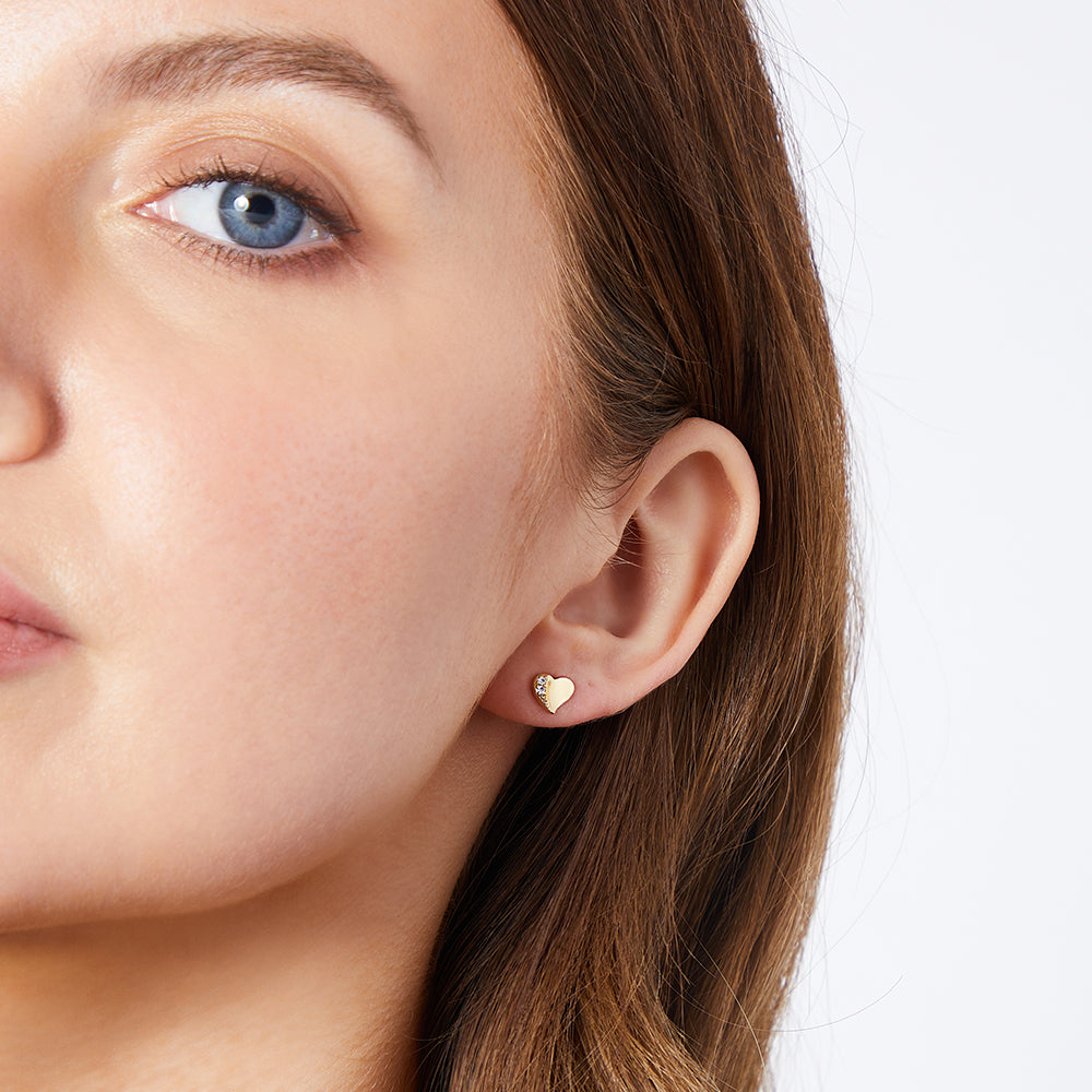 Yellow Gold Offset Heart Stud Earrings -JOOLS by Jenny Brown