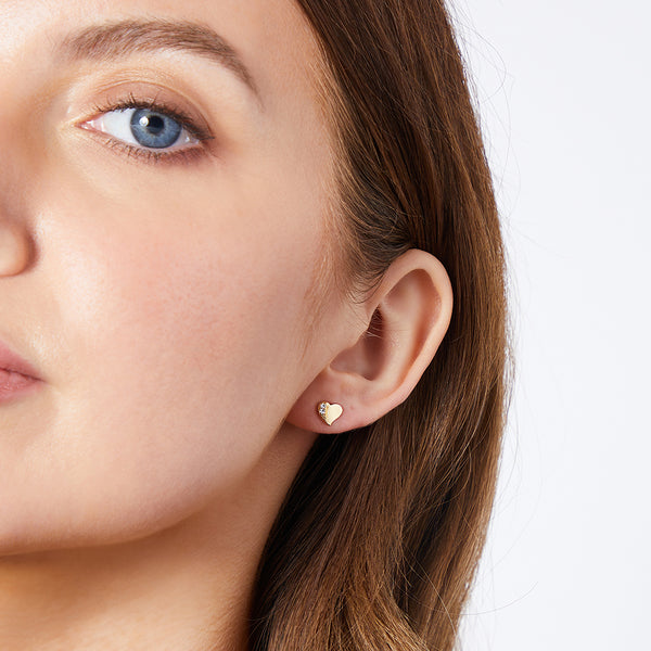 Yellow Gold Offset Heart Stud Earrings -JOOLS by Jenny Brown