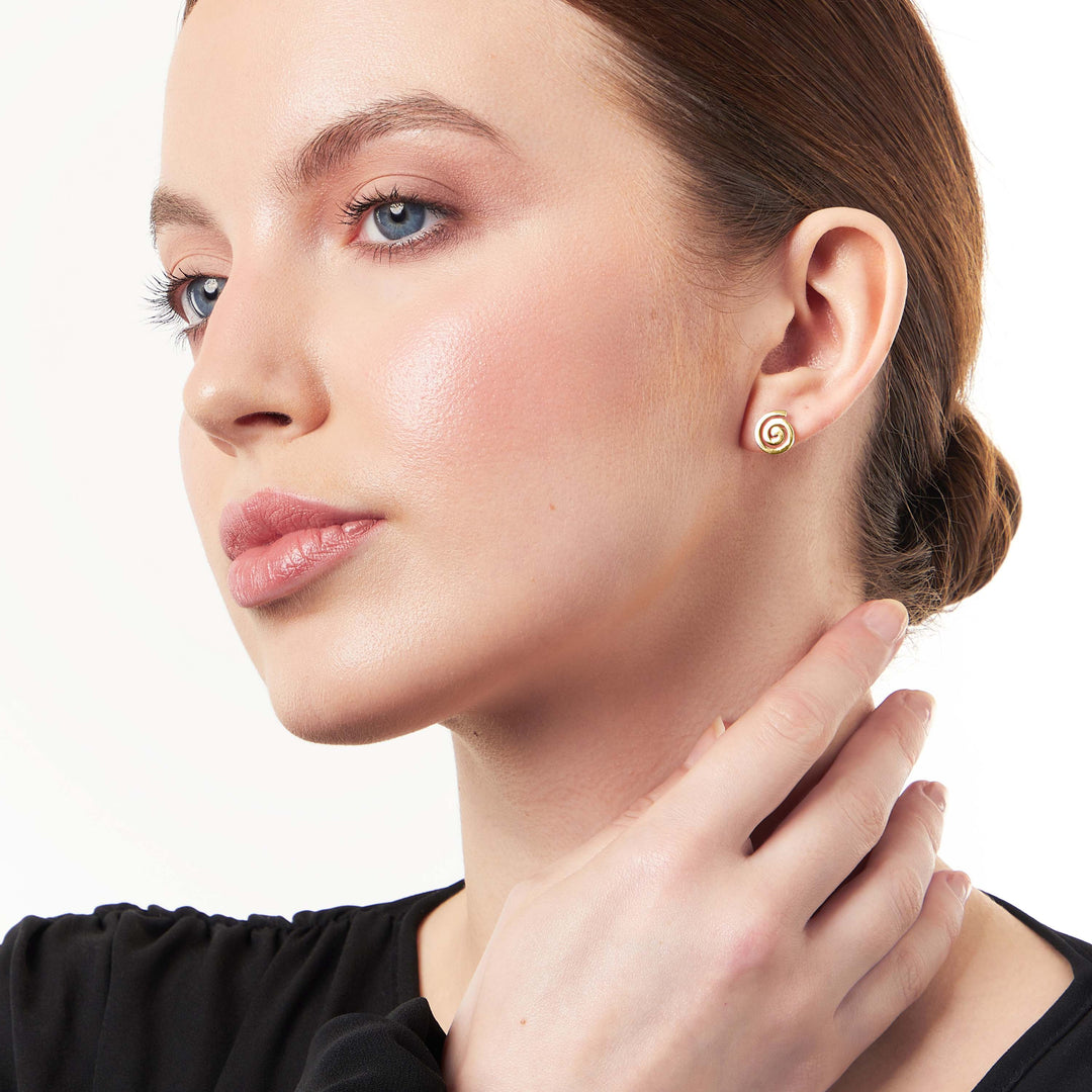 Yellow Gold Twirl Stud Earrings