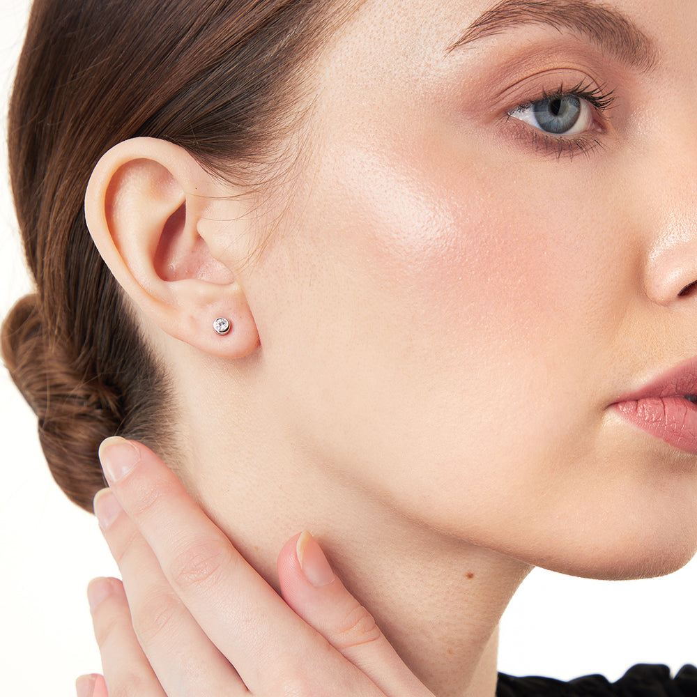 Sterling Silver Small Rub Over Solitaire Stud Earrings-JOOLS by Jenny Brown