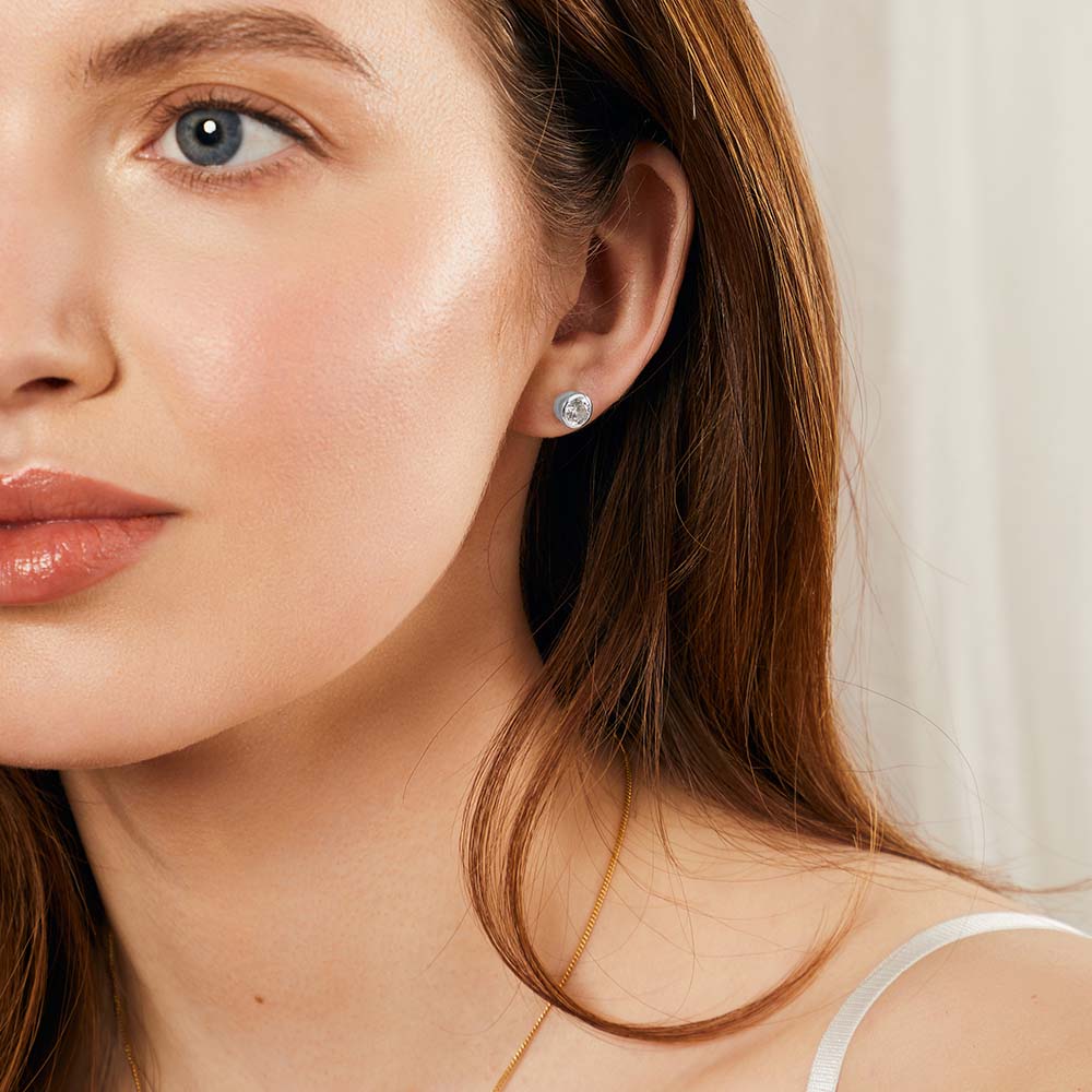 Sterling Silver, Yellow Gold Half Carat Cubic Zirconia Stud Earrings