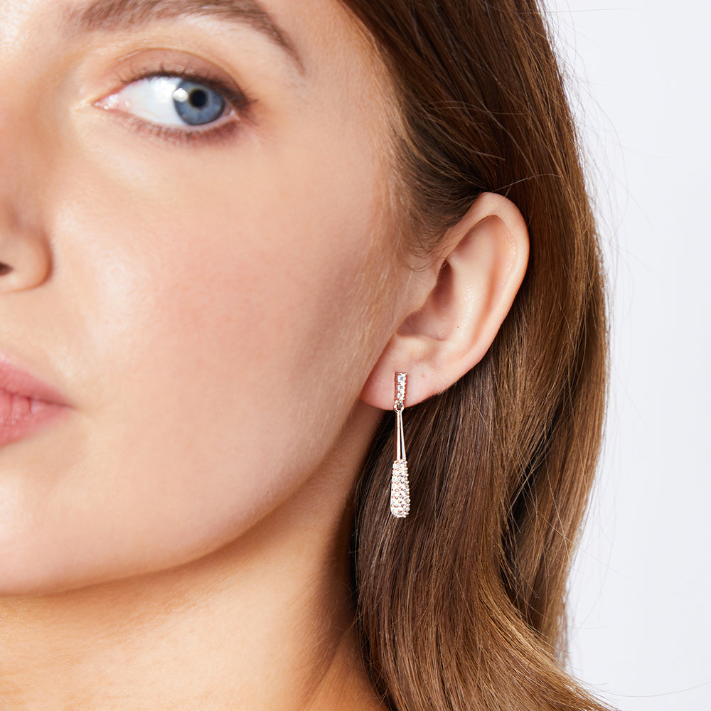 Sterling Silver Baton Drop Earrings With Pave Cubic Zirconias-JOOLS by Jenny brown