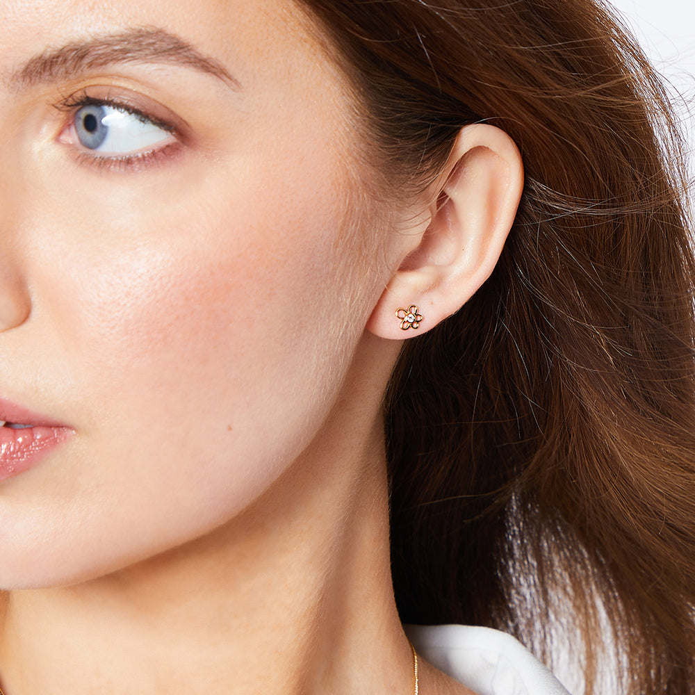 Small Rose Gold Flower Outline Earrings