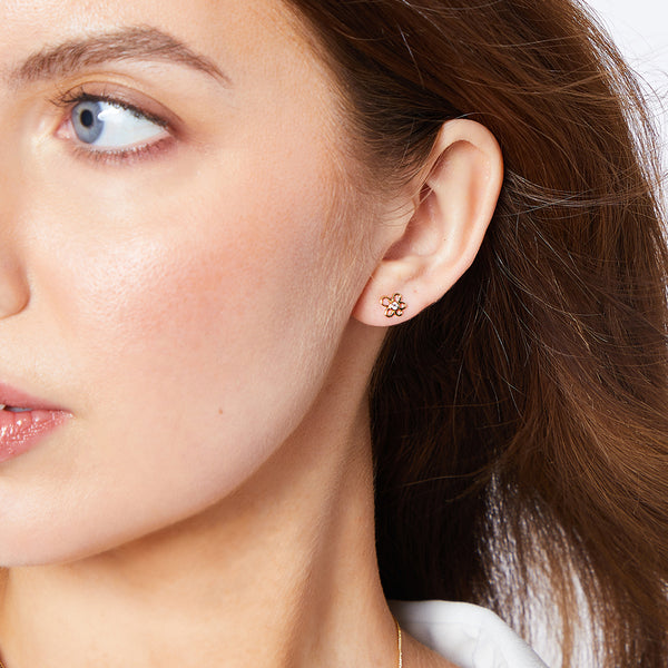 Small Rose Gold Flower Outline Earrings