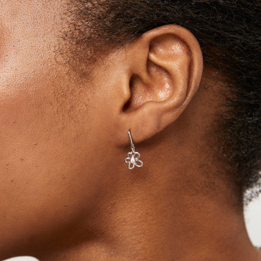 Open Flower Drop Earring With Cubic Zirconia Centres
