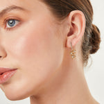 Load image into Gallery viewer, Gold Triple Flower Cubic Zirconia Drop Earrings
