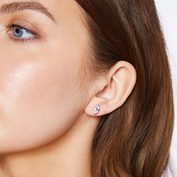Sterling Silver Solitaire Marquise Cubic Zirconia  Stud Earrings-JOOLS by Jenny Brown