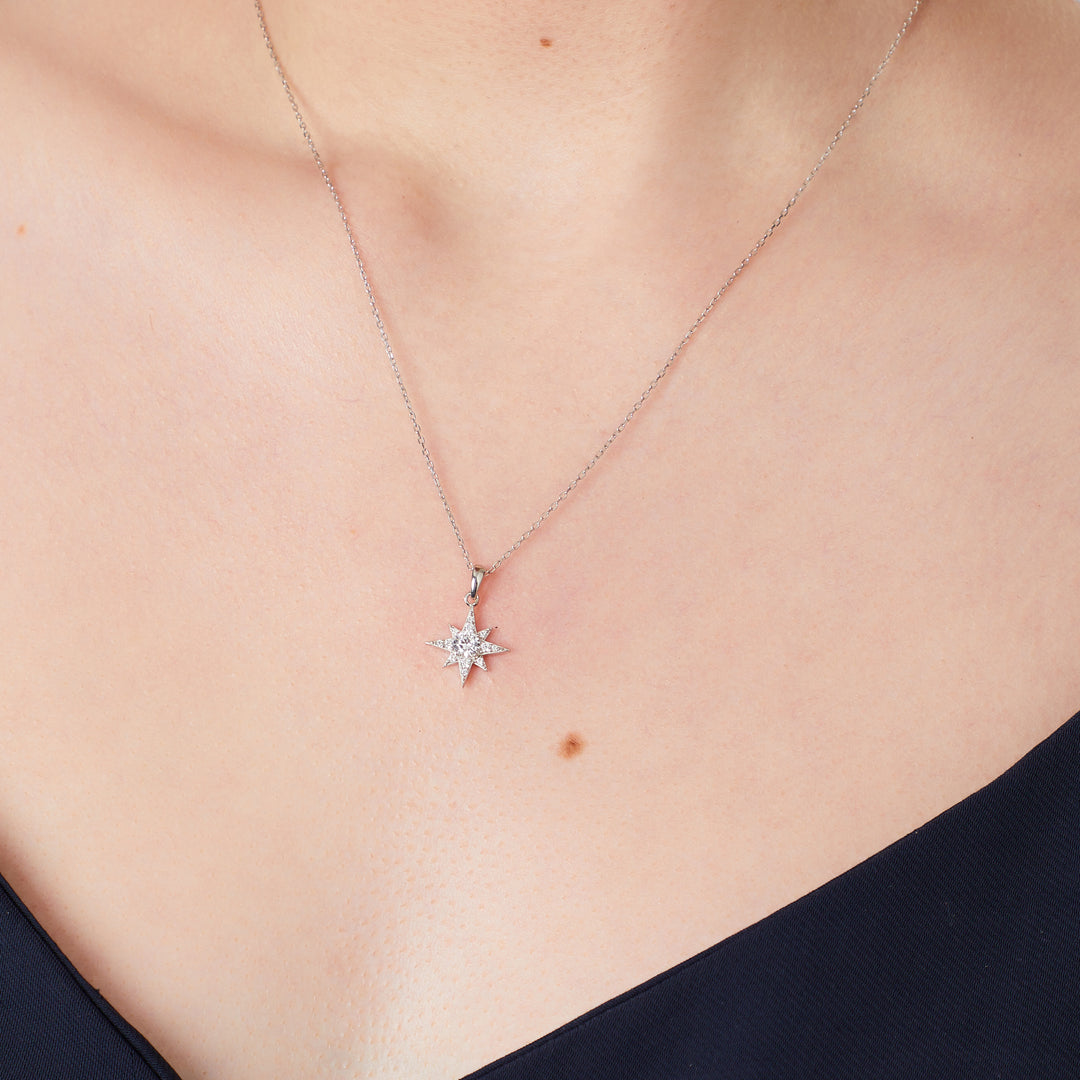 Sterling Silver Small  North Star Pendant- Set With a 4mm Cunic Zirconia Round Centre Stone-JOOLS by Jenny Brown