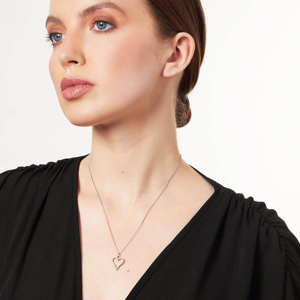 Sterling Silver Open  Pave Heart With  A Cubic Zirconia Surround pendants - JOOLS By Jenny Brown