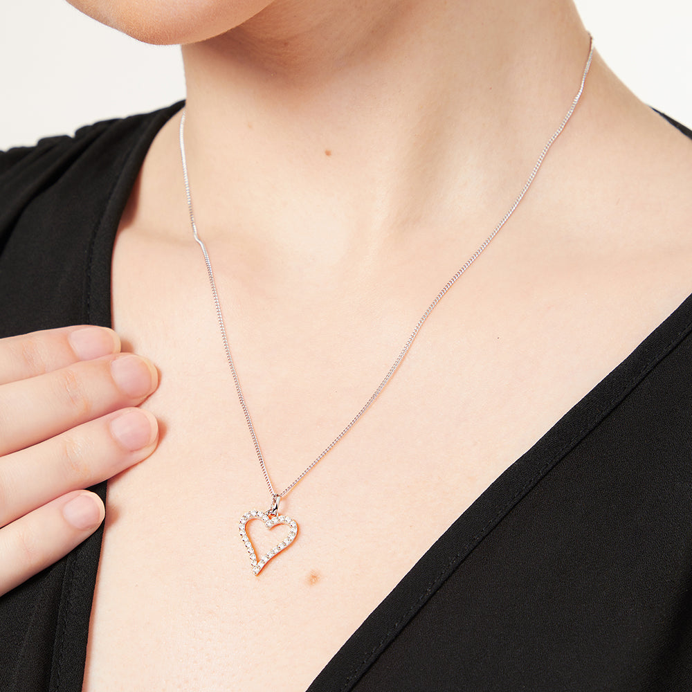 Sterling Silver Open  Pave Heart With  A Cubic Zirconia Surround pendants - JOOLS By Jenny Brown