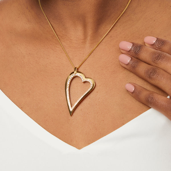Yellow Gold Large Dali Heart Trimmed With Cubic Zirconias-JOOLS by Jenny Brown
