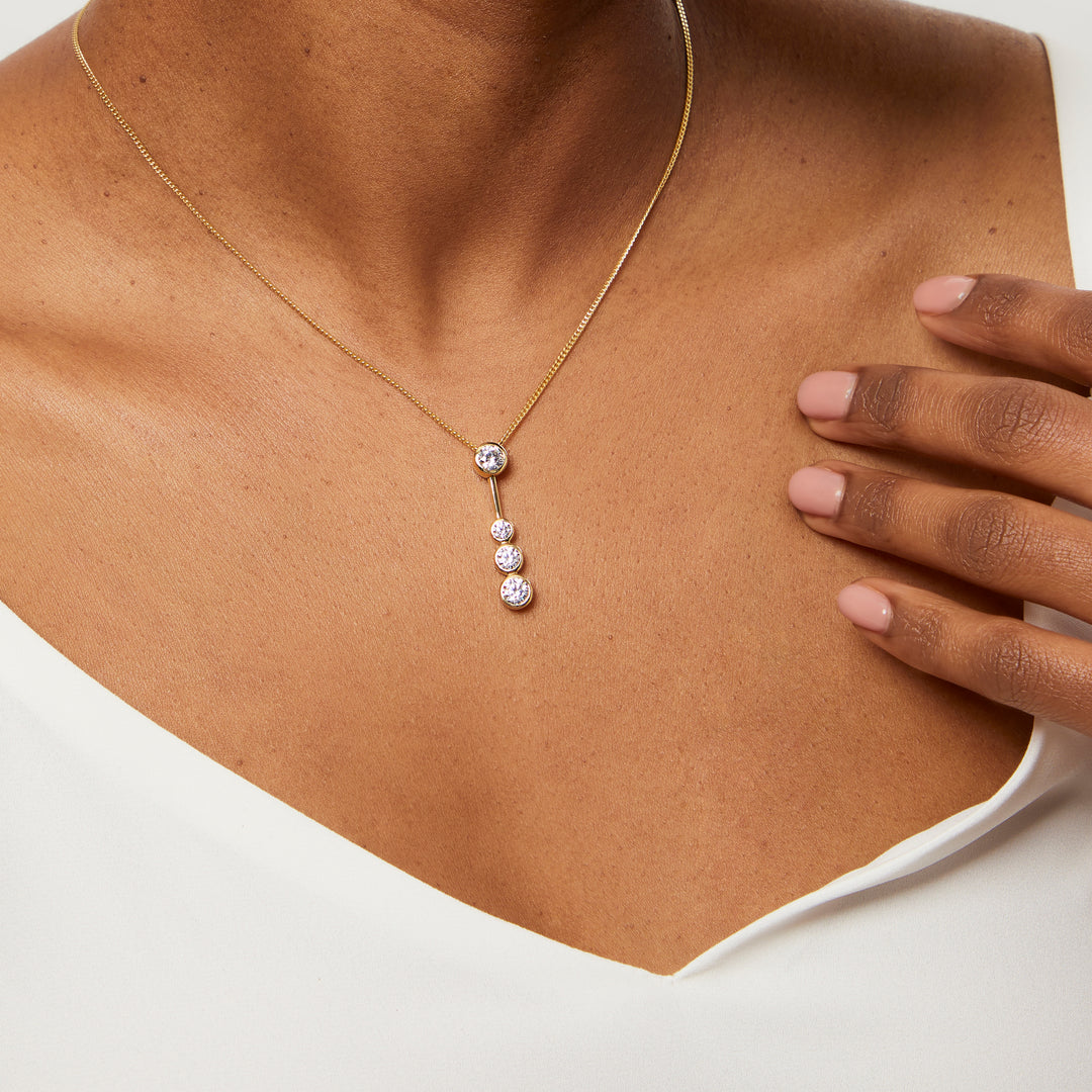 Yellow Gold Four Stone Drop Bubble Pendant