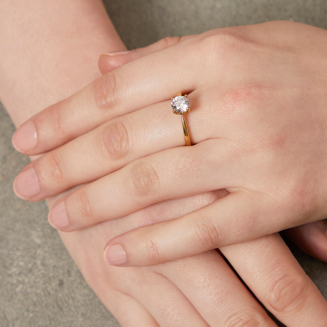 Yellow Gold 1 Carat Cubic Zirconia Solitaire Ring