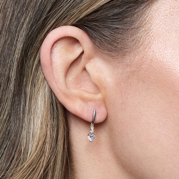 Sterling Silver Solitaire Heart Drop Earrings